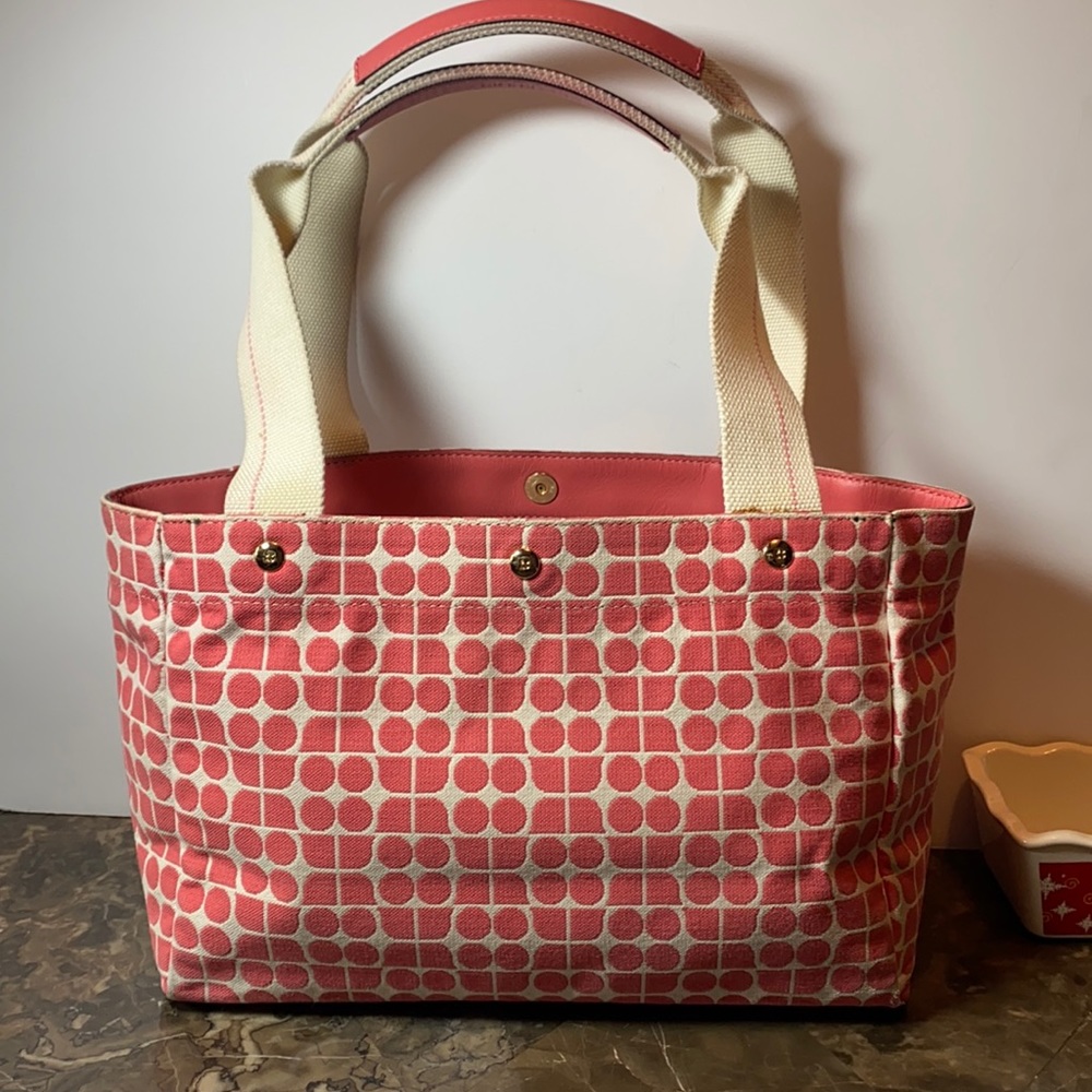 kate spade Coral and Cream Patterned Canvas Tote